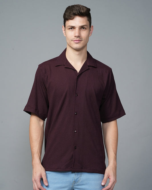 Dark Maroon Cuban Collar Solid Shirt