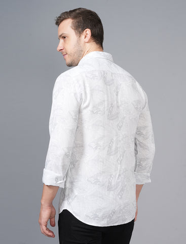 White Floral Full Sleeve Shirt For Men Online