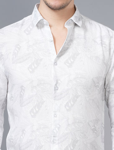 White Floral Printed Full Sleeve Printed Shirt Online Shopping