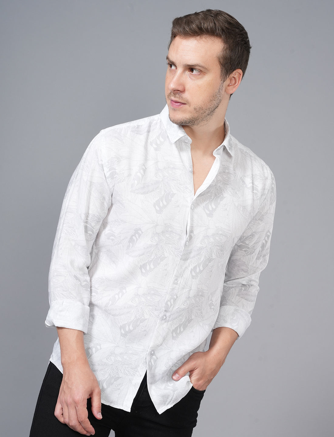 Buy White Floral Full Sleeve Shirt For Men Online