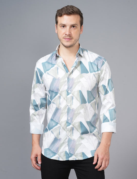 Designer Blue White Full Sleeve Printed Shirt