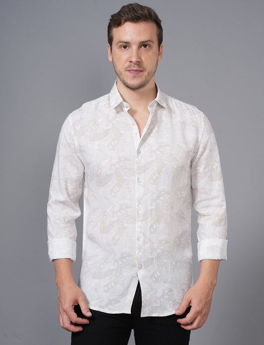 White Floral Printed Full Sleeve Shirt