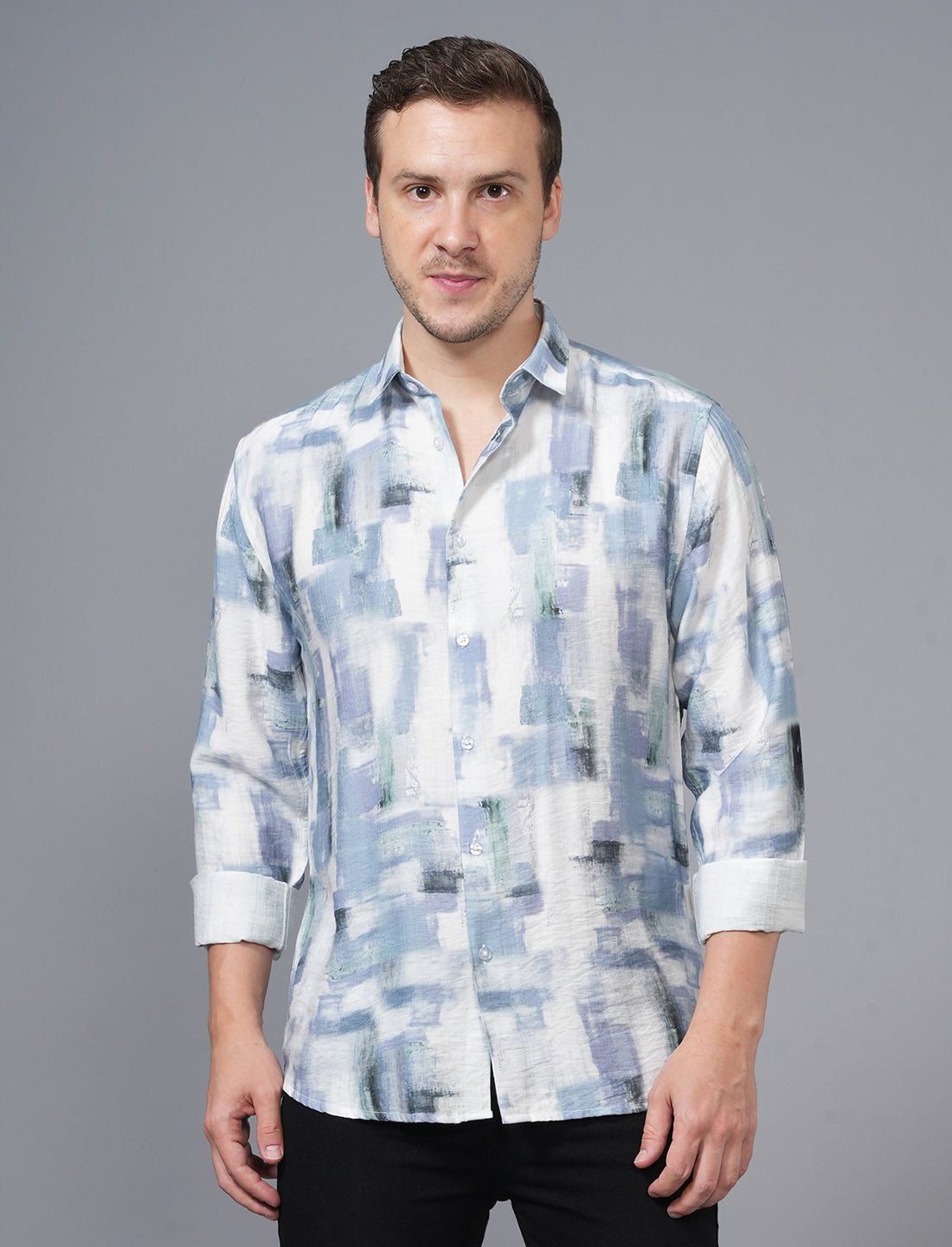 Blue White Designed Full Sleeve Printed Shirt