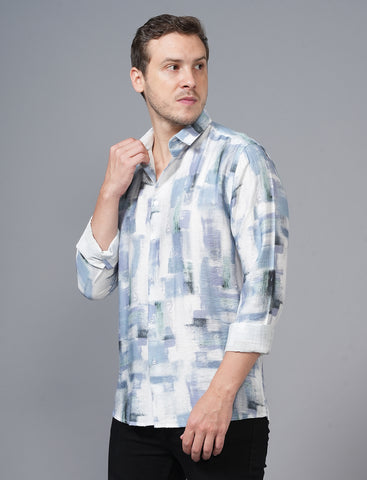 Shop Blue White Designed Full Sleeve Printed Shirt