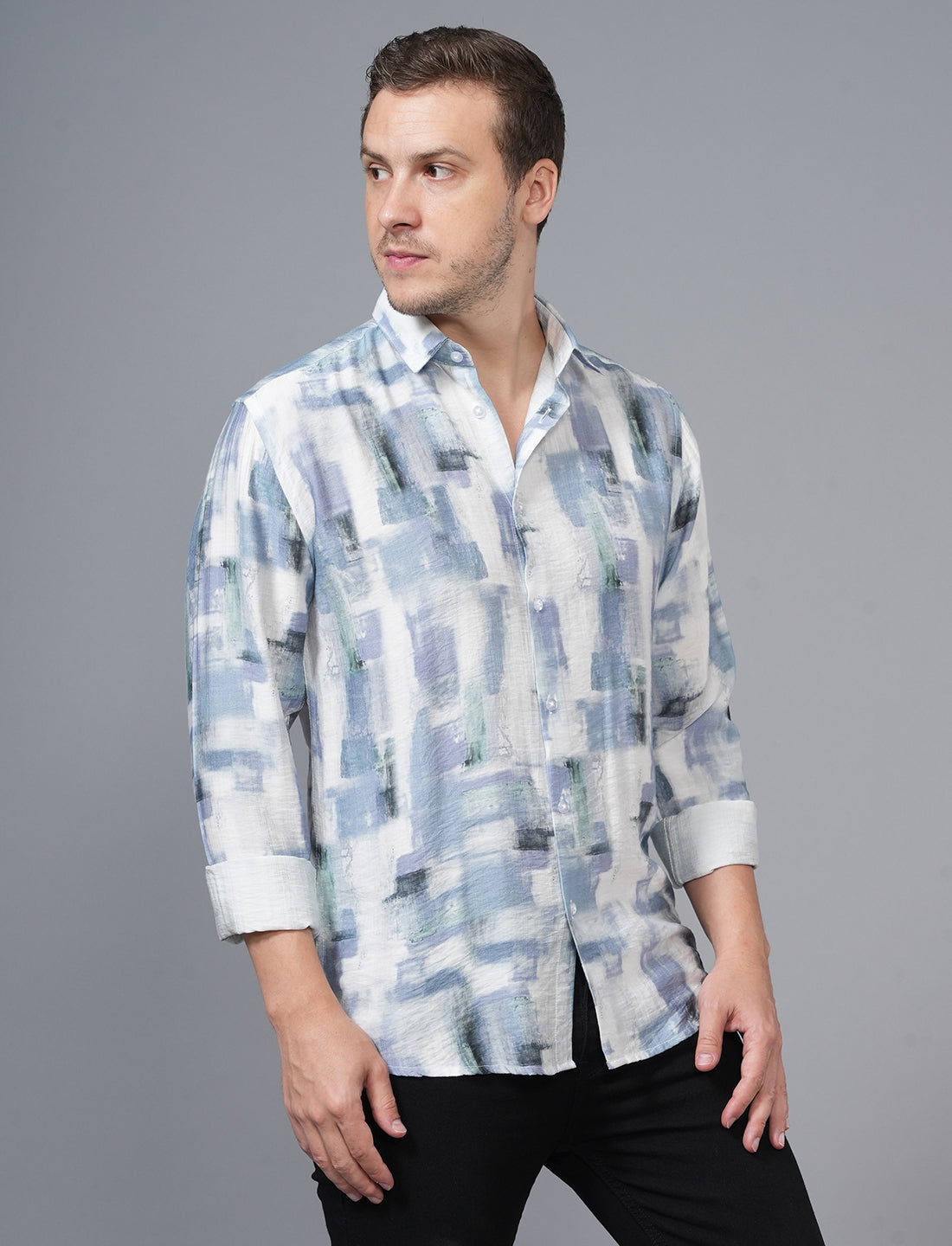 Buy Blue White Designed Full Sleeve Printed Shirt