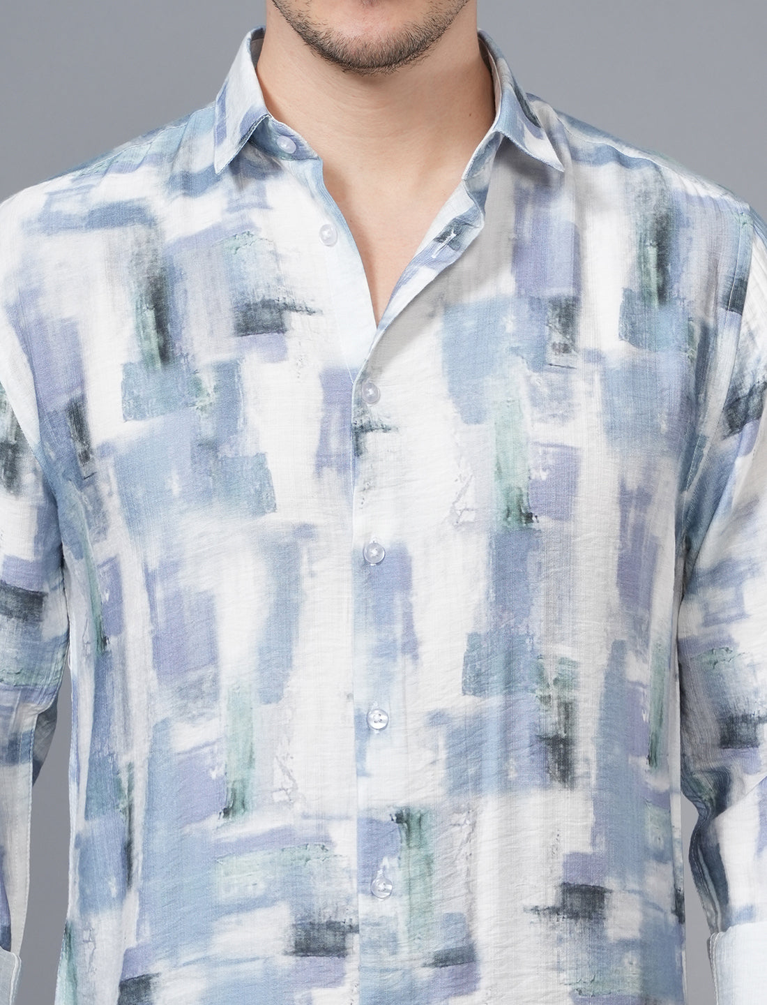 Shop Blue White Designed Full Sleeve Printed Shirt for men