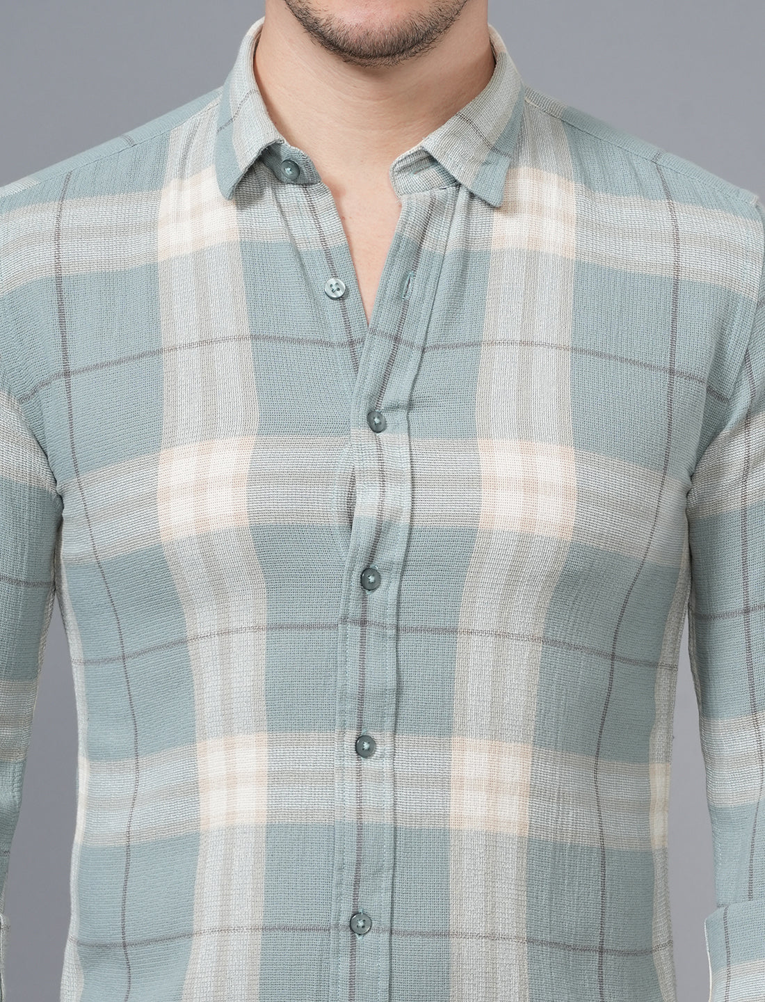 Shop Green Woven Cotton Checked Men's Shirt Online