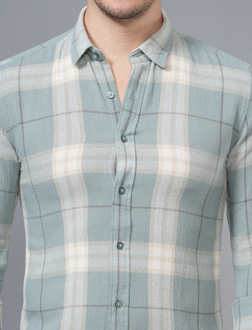 Shop Green Woven Cotton Checked Men's Shirt Online