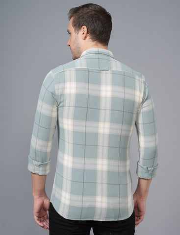 Buy Green Cotton Check Full Sleeve Shirt For Men Online
