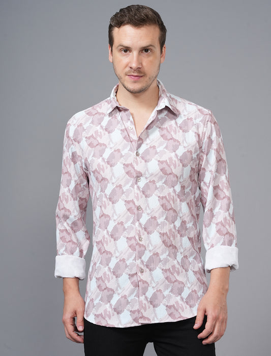 White Pink Floral Printed Full Sleeve Printed Shirt