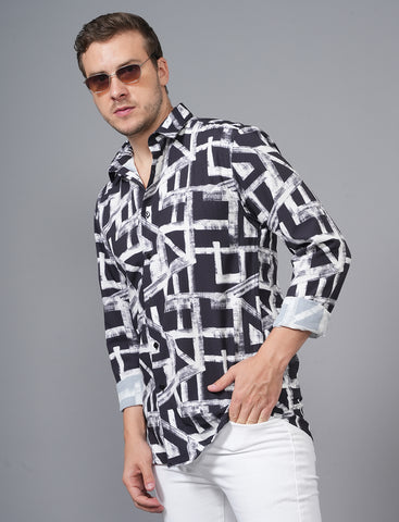 Buy Black & White Full Sleeve Printed Men's Shirt