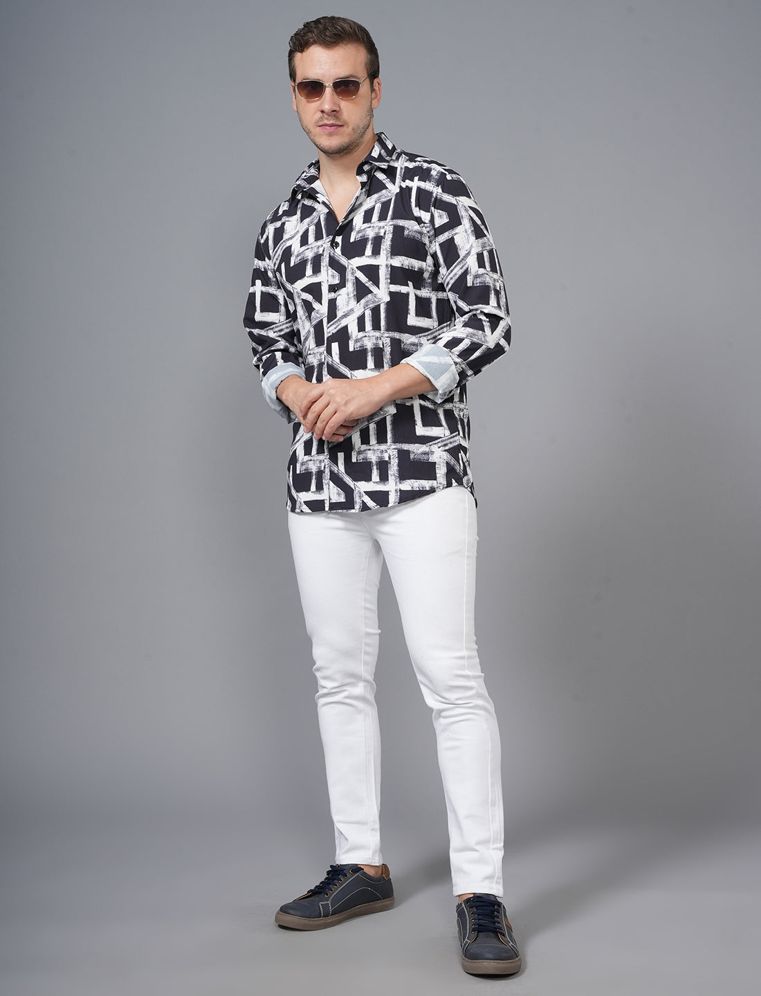 Black White Full Sleeve Printed Shirt Online Shopping