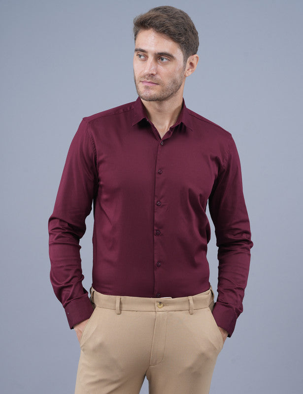 Native Bull Burgundy Plain Shining Material Shirt