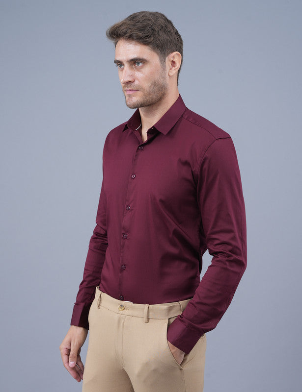 Buy Burgundy Plain Shining Material Shirt