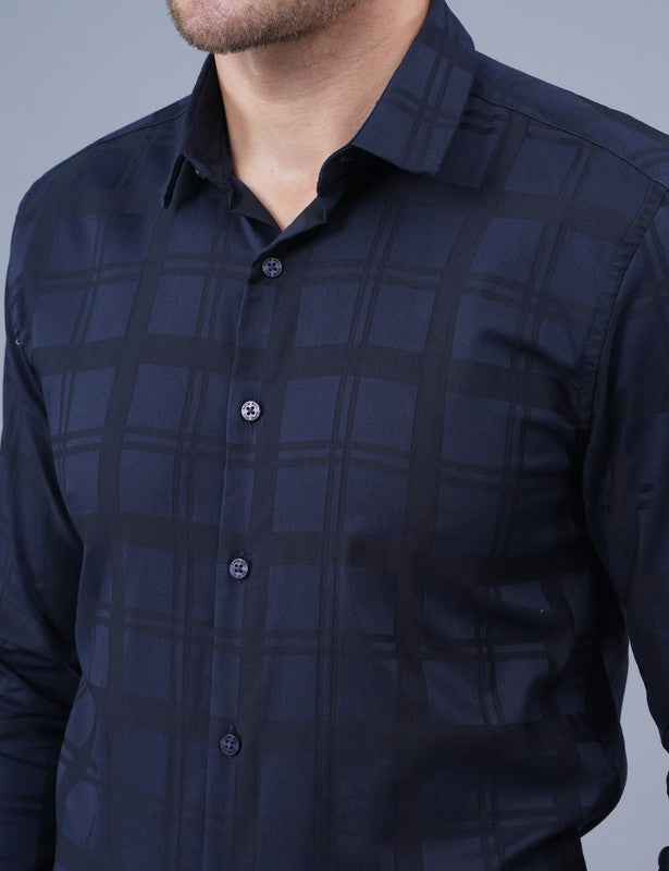 Shop Native Bull Dark Navy Small Checked Shirt