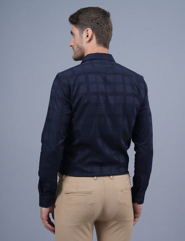 Dark Navy Small Checked Full Sleeve Men Shirt