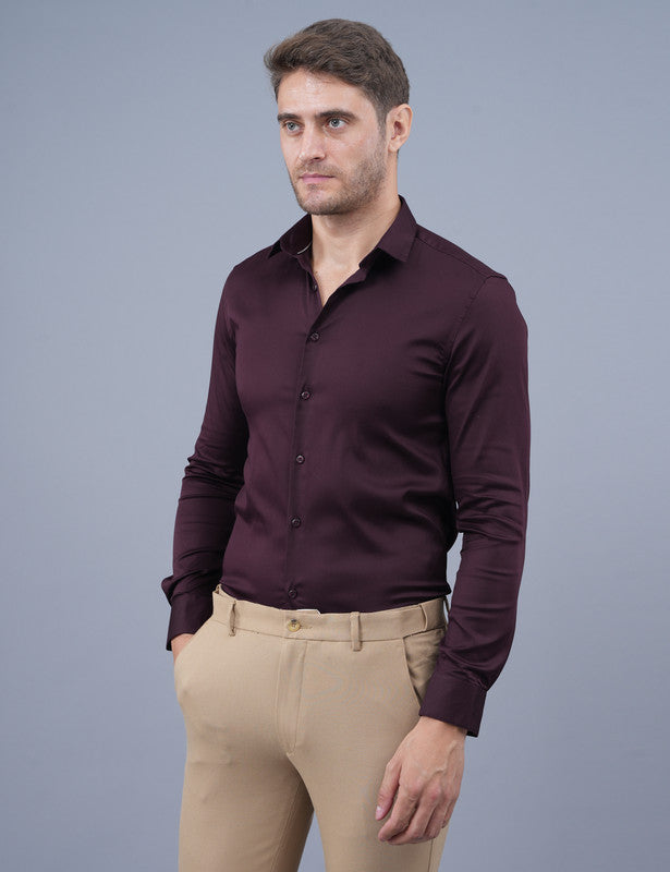 Buy Coffee Brown Plain Shining Material Shirt