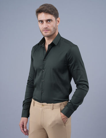 Buy Native Bull Bottle Green Plain Shining Material Shirt