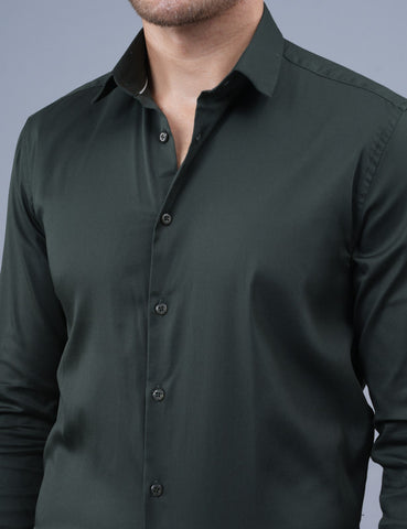 Shop Bottle Green Plain Shining Material Shirt