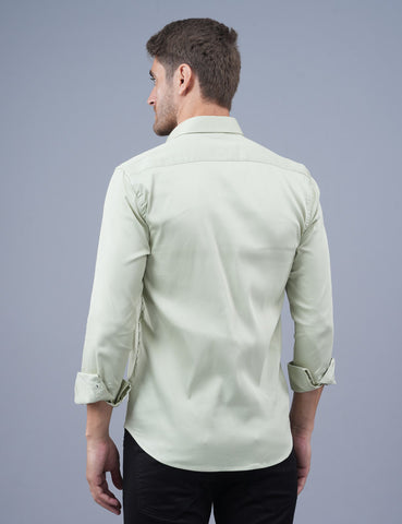 Light Green Plain Satin Full Sleeve Shirt