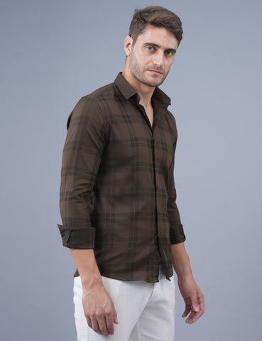 Buy Native Bull Dark Brown Large Checked Shirt