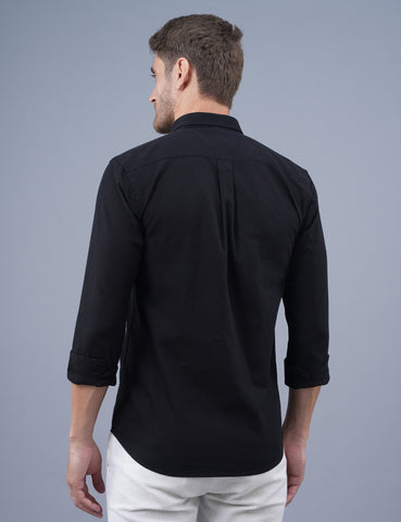 Shop Native Bull Pure Black Plain Raugh Material Shirt Online