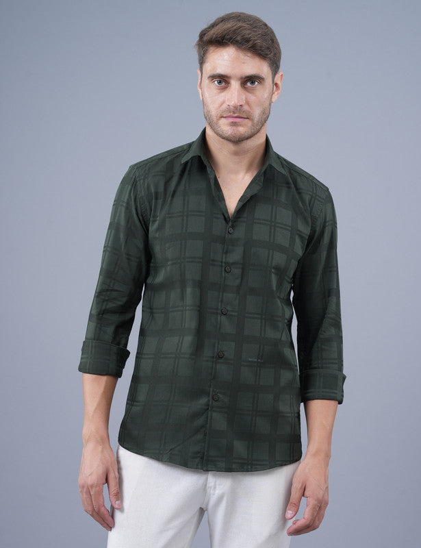 Native Bull Olive Green Small Checked Shirt