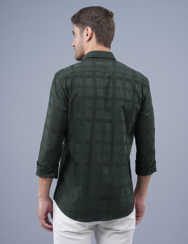 Olive Green Small Checked Full Sleeve Shirt