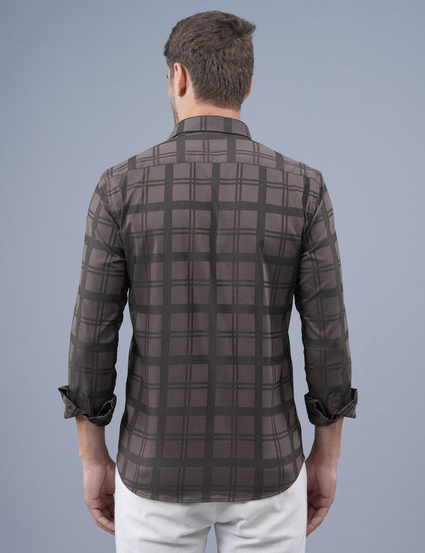 Grey Small Checked Full Sleeve Men Shirt