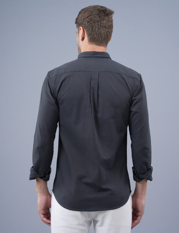 Native Bull Charcoal Black Plain Raugh Material Shirt for men