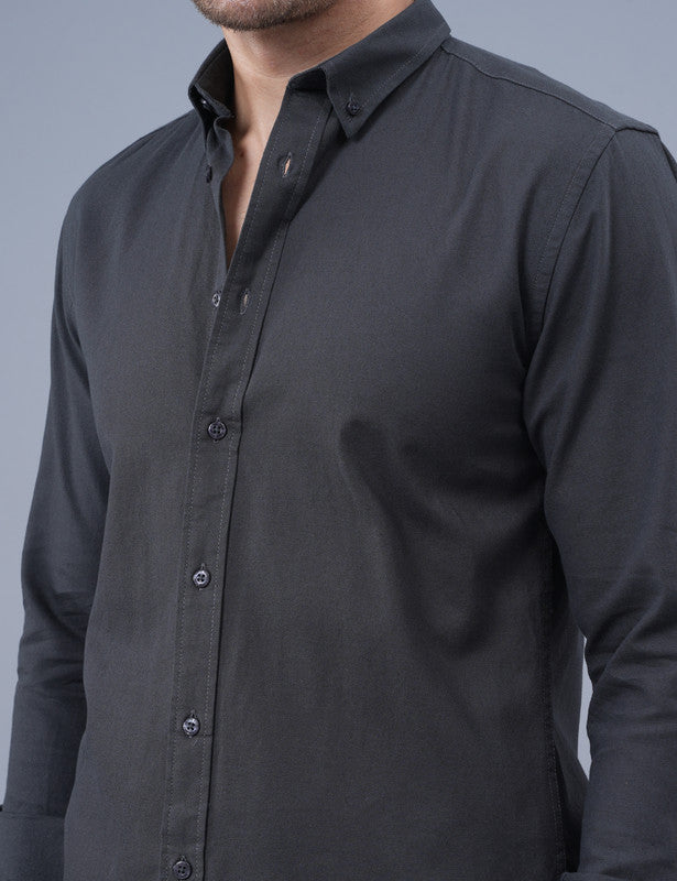Shop Native Bull Charcoal Black Plain Raugh Material Shirt