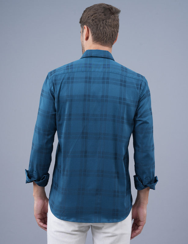 Dark Blue Large Full Sleeve Checked Men Shirt