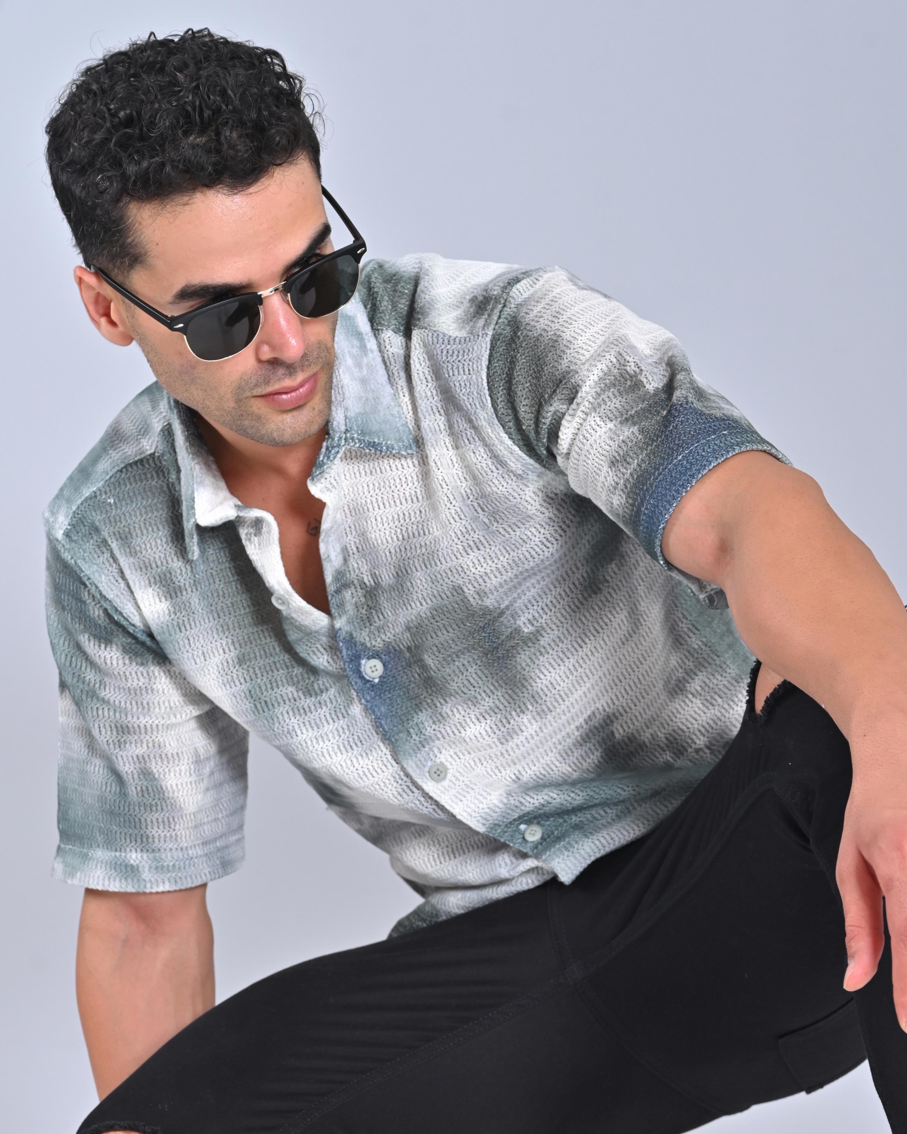 Shop Men's Grey Spread Collar Tweed Shirt Online