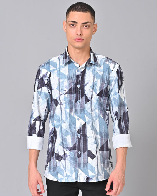 Men's Stylish Tencel Cotton Geometric Print Shirt - 013