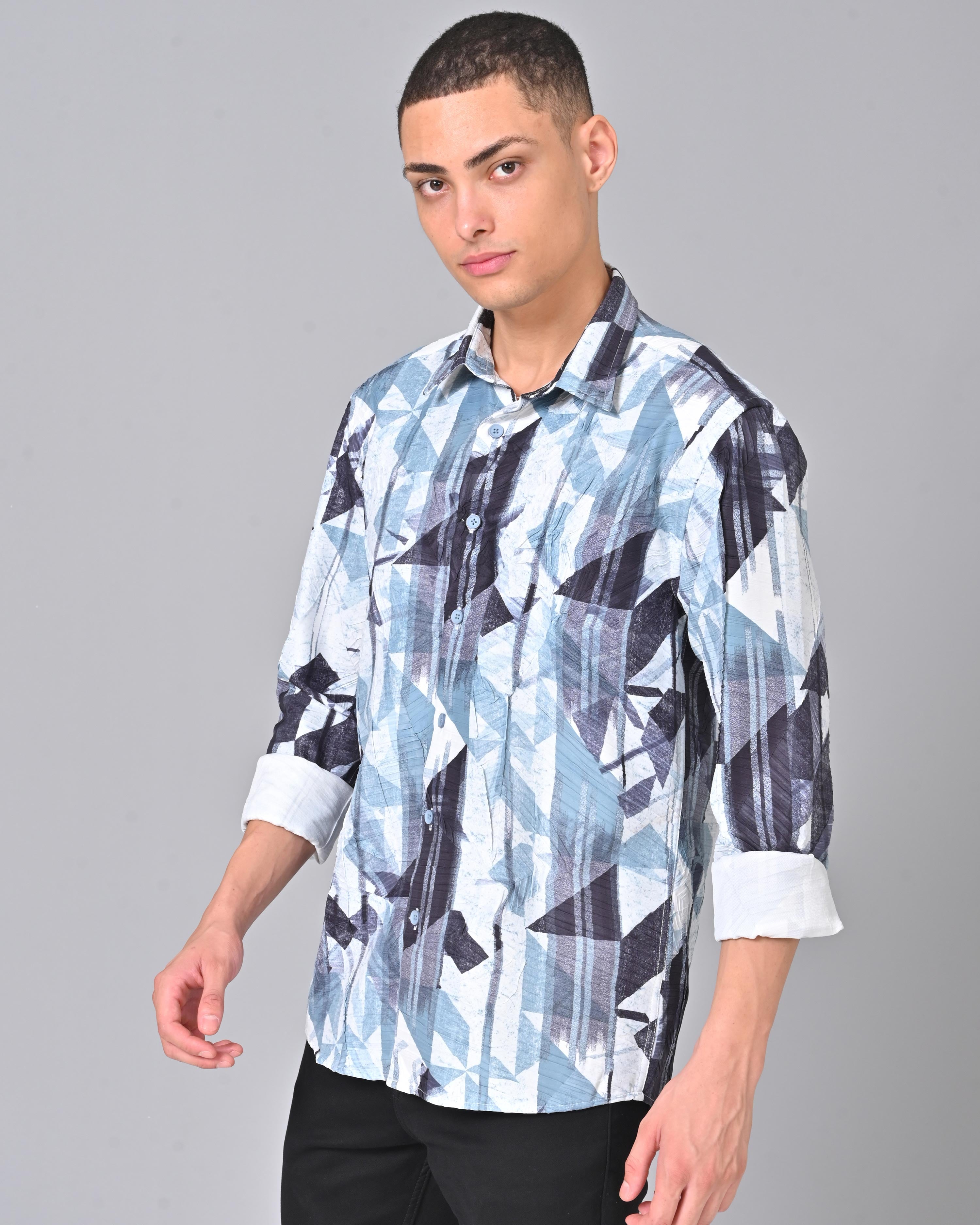 Shop Men's blue & black Full Sleeve Tencel Shirt 