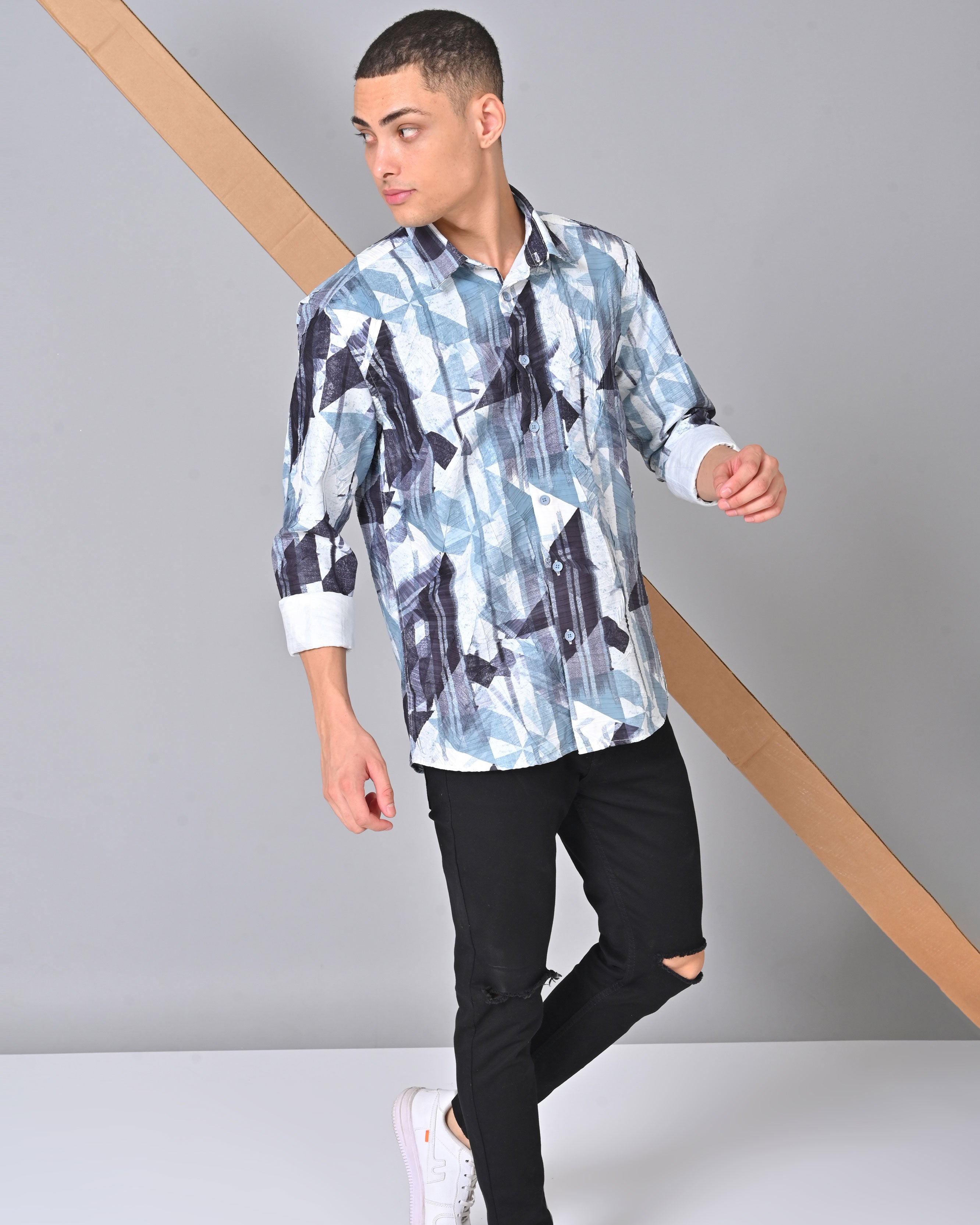 Men's blue & black Tencel Printed Shirt Online
