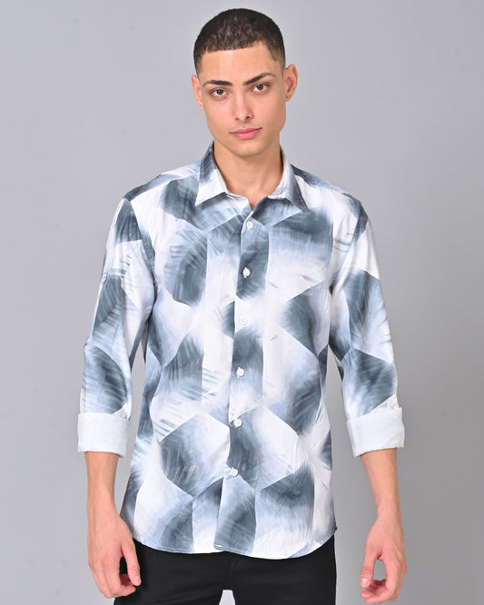 Men's Stylish Tencel Cotton Geometric Print Shirt - 015