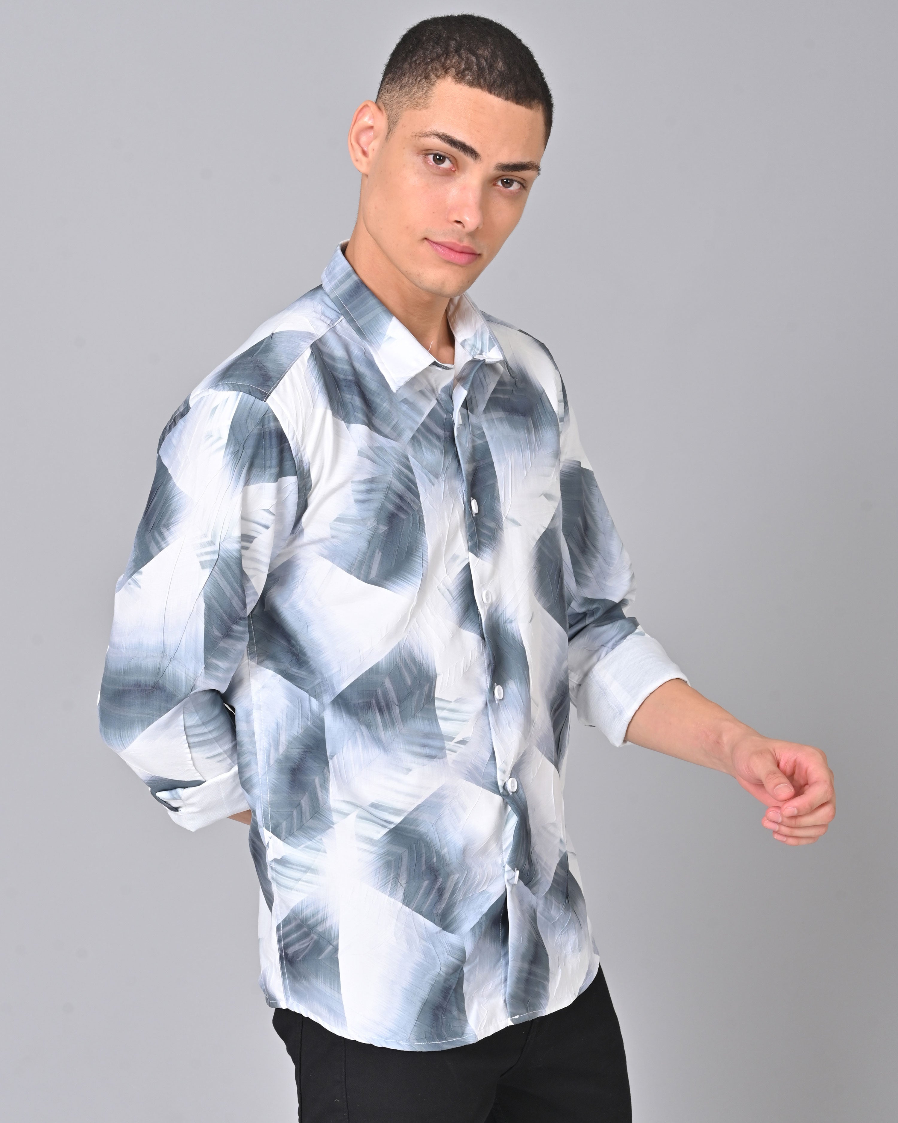 Men's Grey & White Tencel Shirt Online