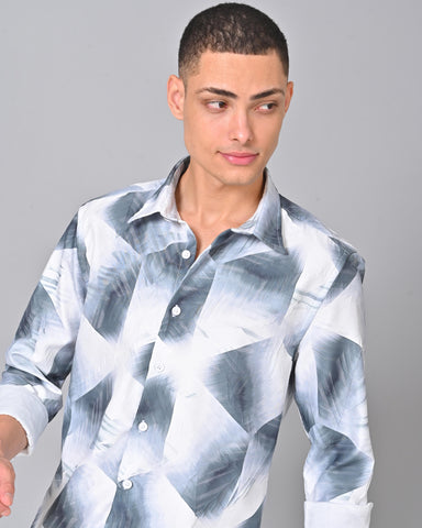 Shop Men's Grey & White Tencel Shirt Online