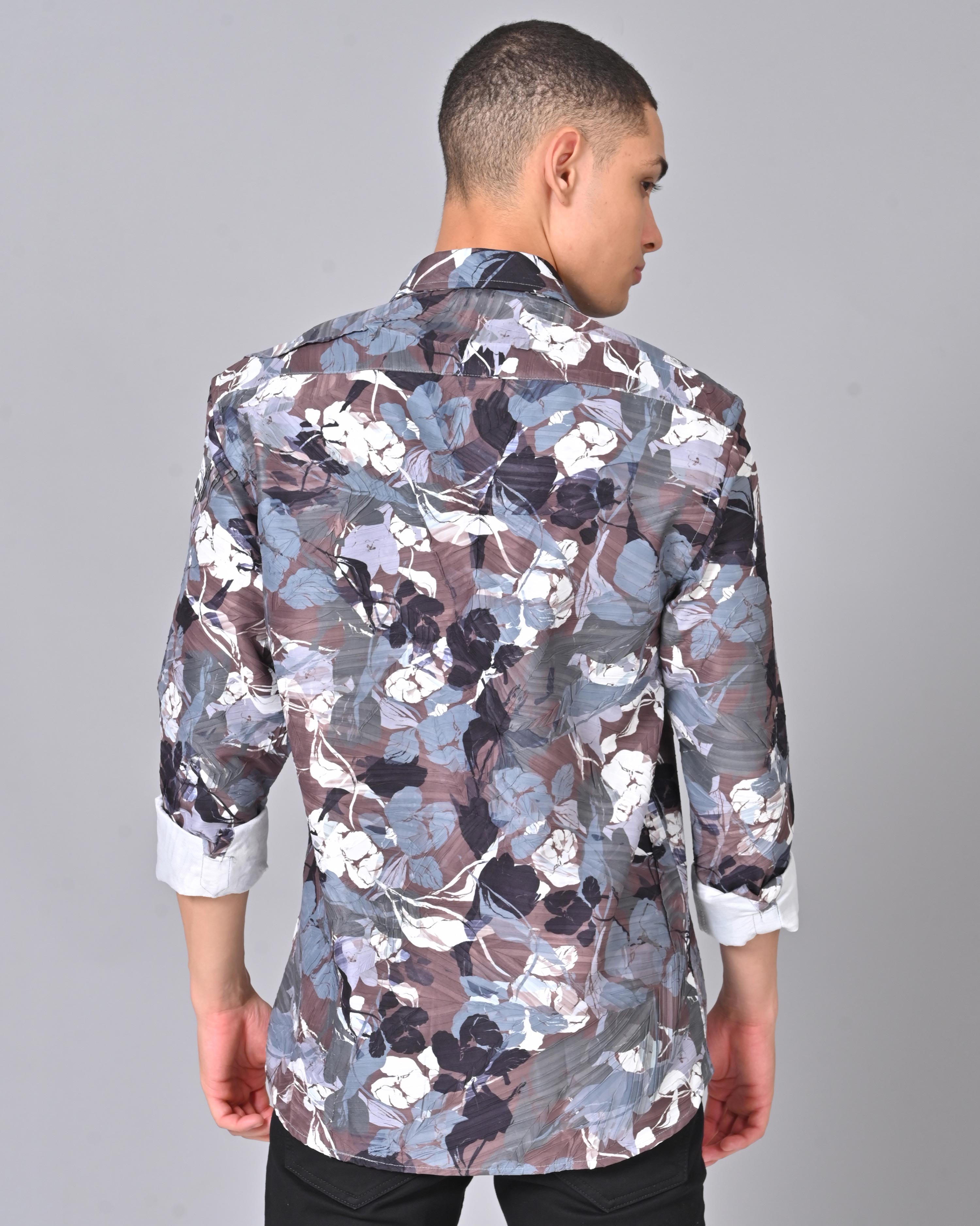 Buy Men's Floral Grey Tencel Shirt 