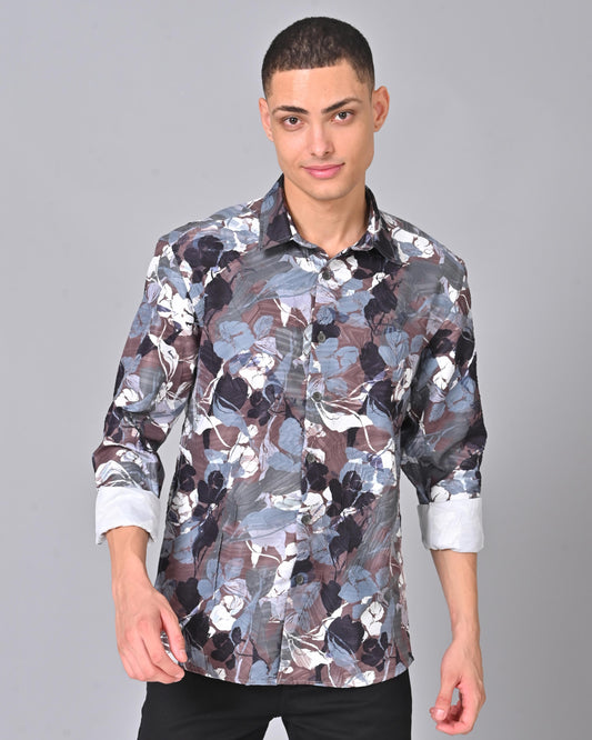 Men's Stylish Tencel Cotton Geometric Print Shirt - 016