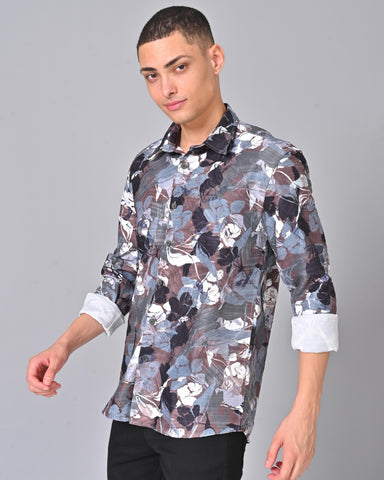 Shop Men's Floral Grey Tencel Shirt 
