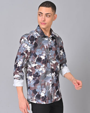 Men's Floral Grey Tencel Shirt Online