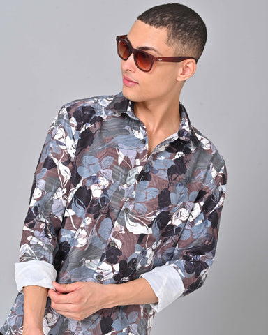 Shop Men's Floral Grey Tencel Shirt Online