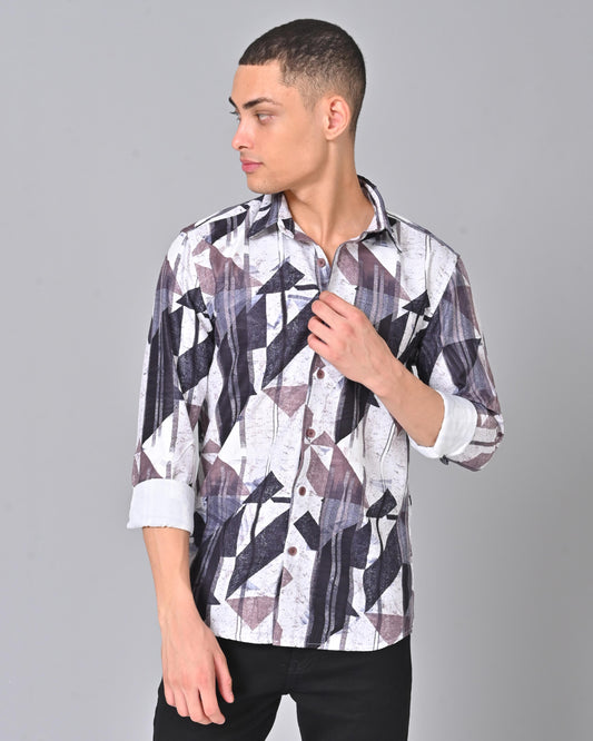 Men's Stylish Tencel Cotton Geometric Print Shirt - 017