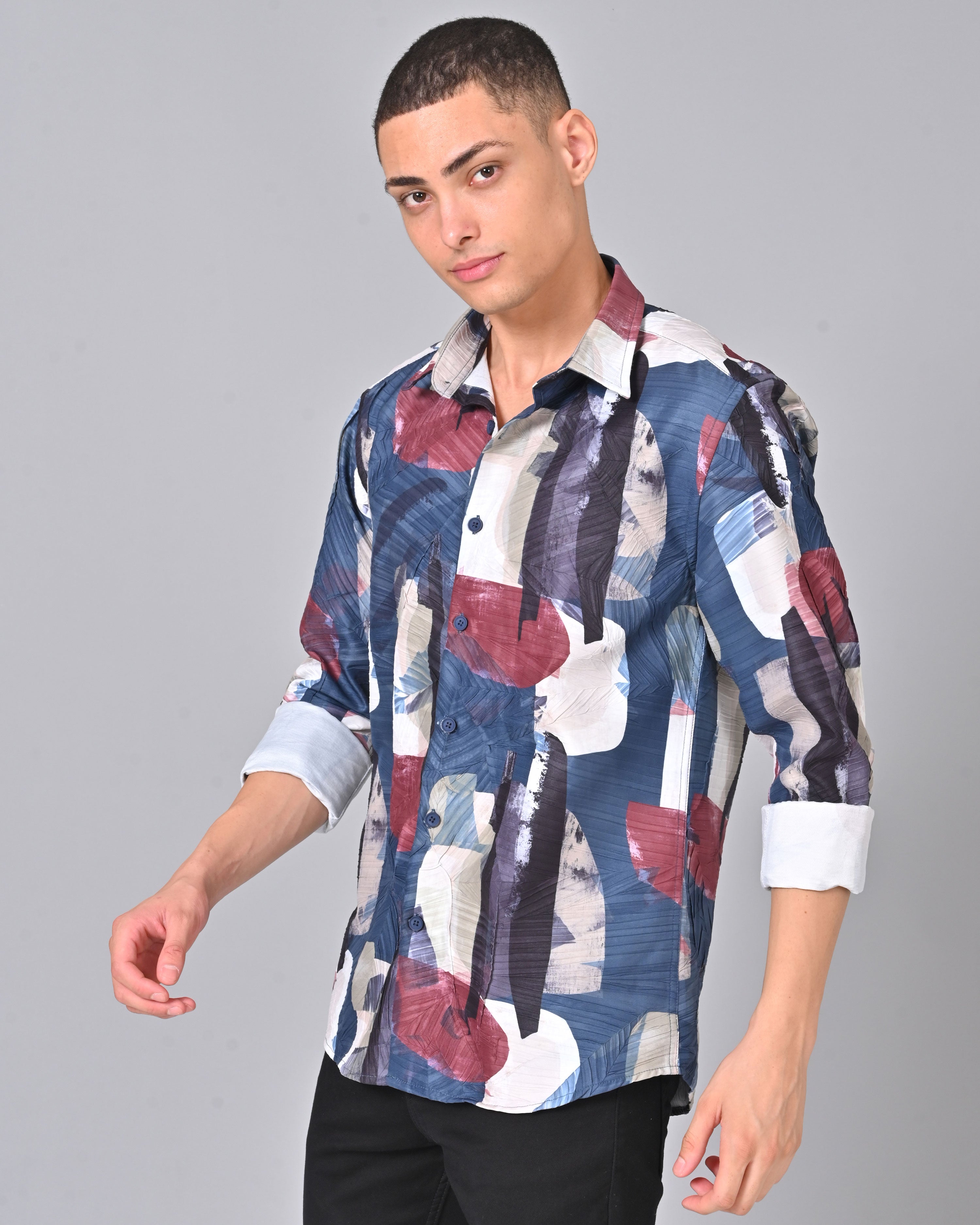 Shop Men's Brown & Grey Printed Tencel Shirt 