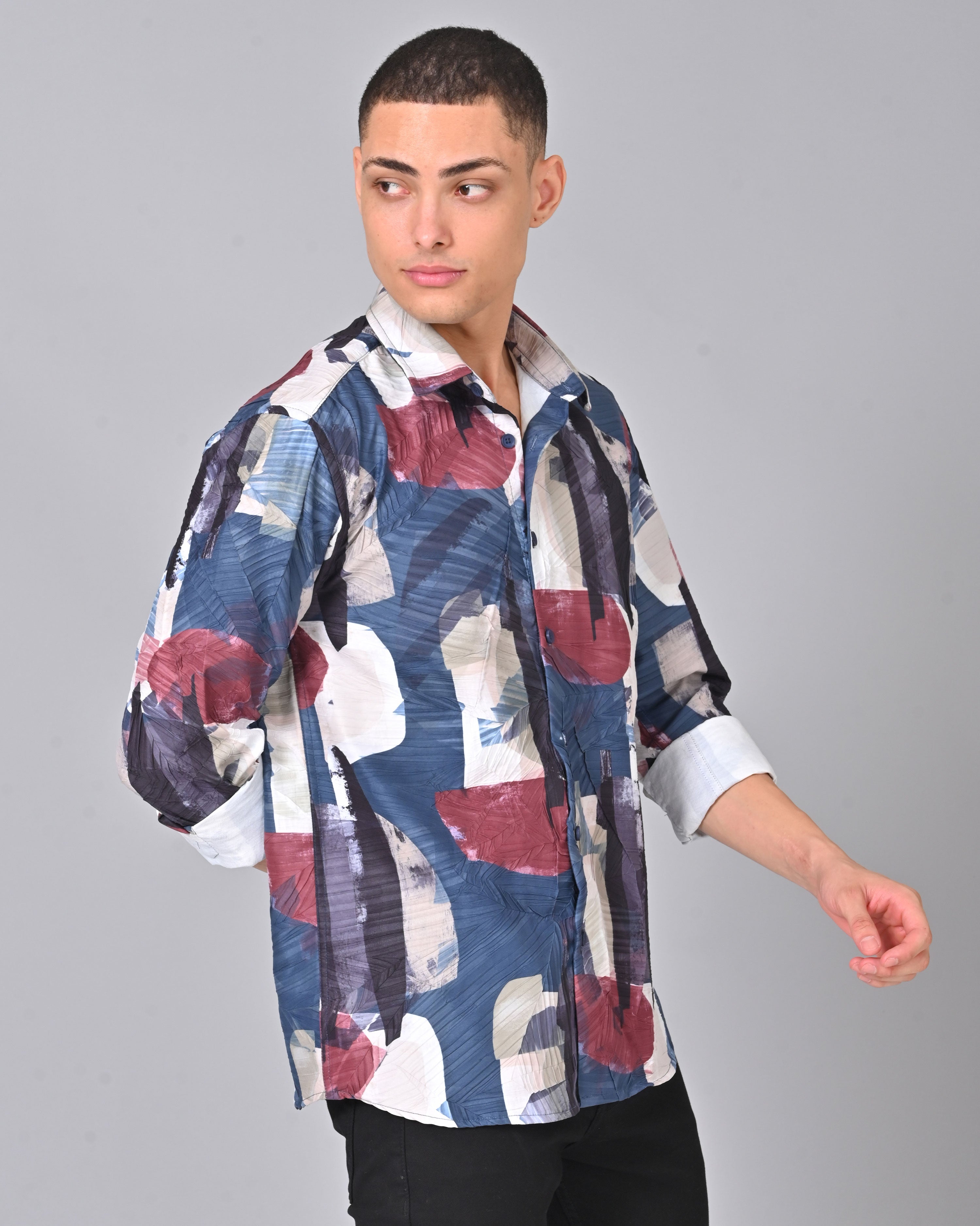 Men's Brown & Grey Printed Tencel Shirt Online