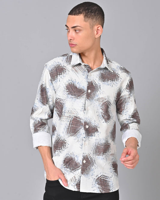 Men's Stylish Tencel Cotton Geometric Print Shirt - 019