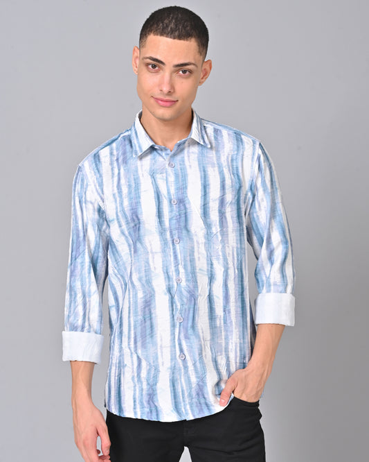 Men's Stylish Tencel Cotton Geometric Print Shirt - 020