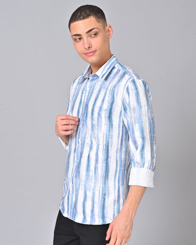 Shop Men's Blue Stripes Printed Tencel Shirt 